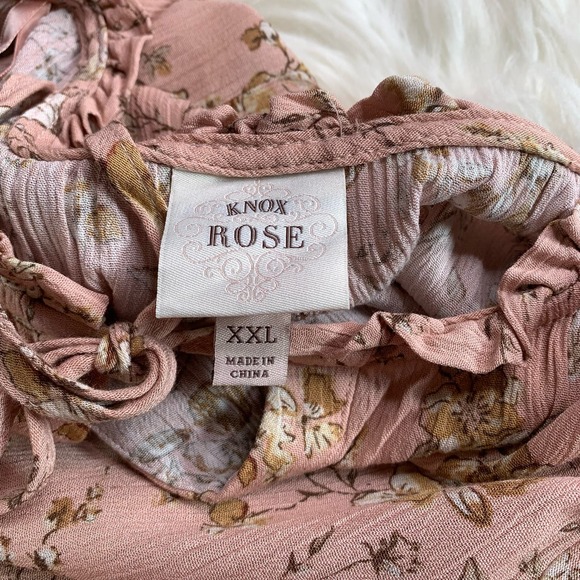 Knox Rose Pale Blush Floral Flutter Short Sleeve Smocked Waist Dress Boho xxl - Picture 11 of 14